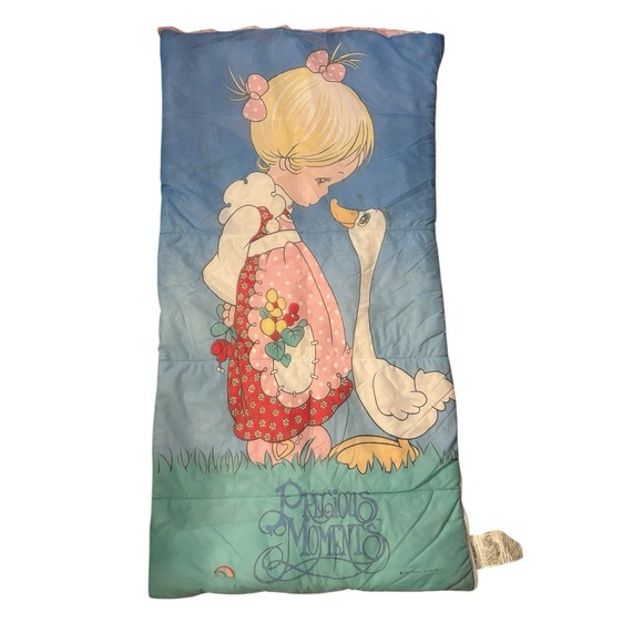 vtg 1980s PRECIOUS MOMENTS SLEEPING BAG Children Kids GIRL Duck‎ Goose Bedding - Picture 2 of 10